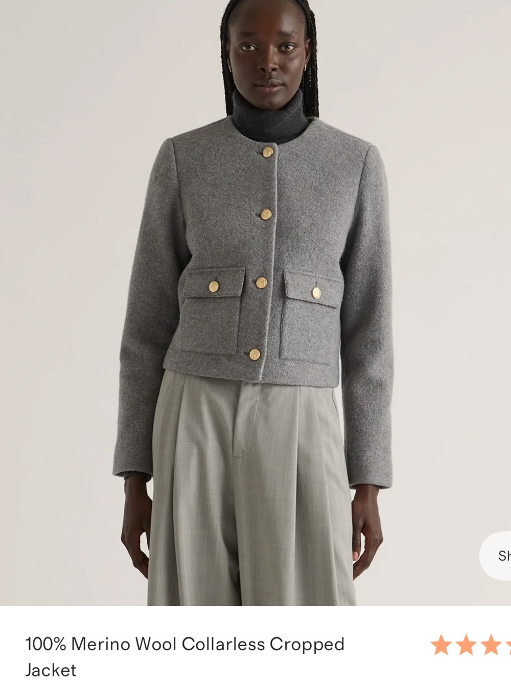 Quince Collarless Cropped Merino Wool Jacket - Gray, Size S